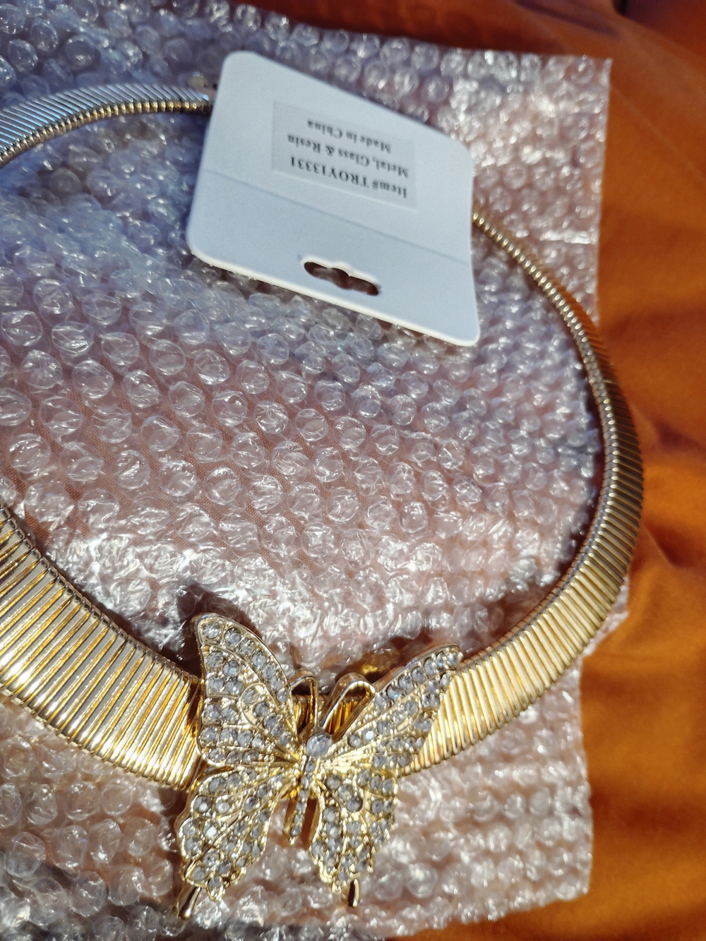 Gold Butterfly Collar Necklace with Crystal Accent